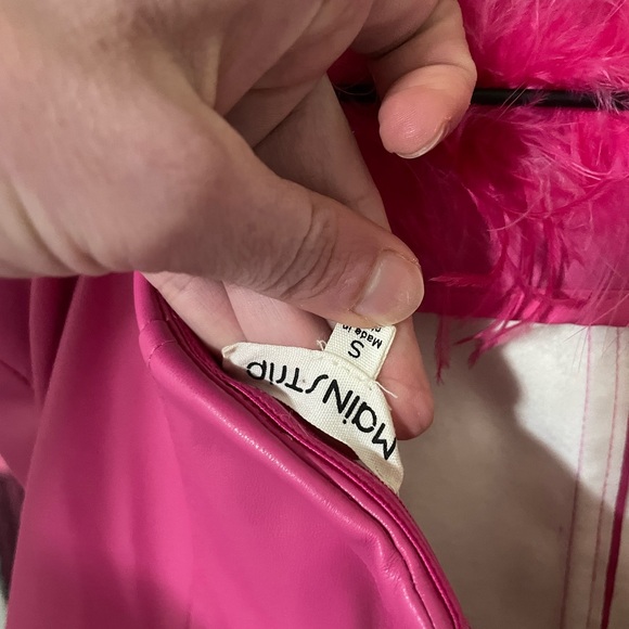 Boutique pink faux leather feather trimmed dress - Picture 3 of 6